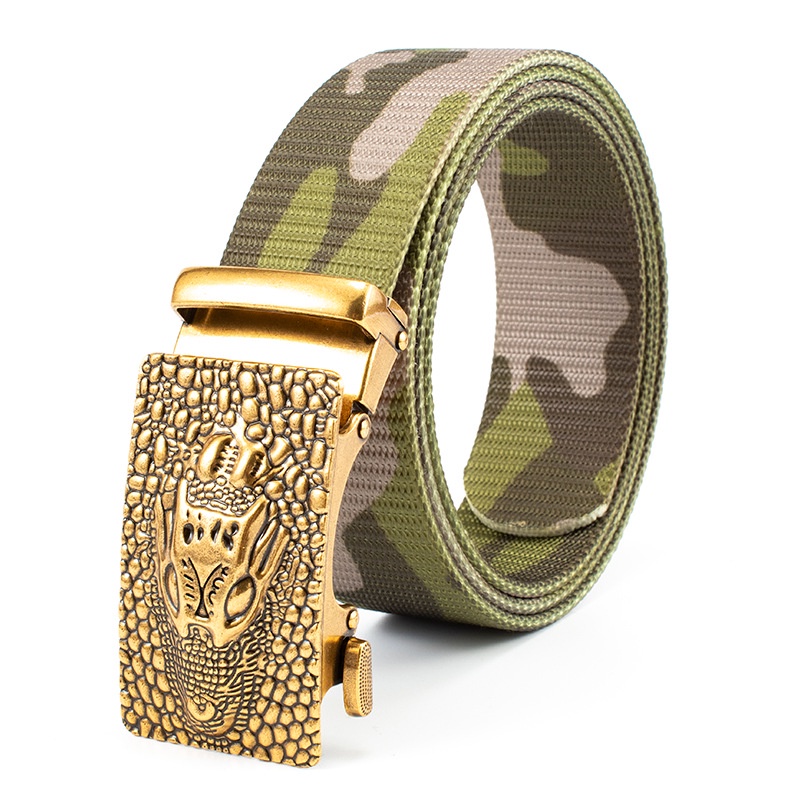 Thắt lưng vải nam chất liệu vải dù khóa kim loại mạ vàng hình đầu cá sấu chỉnh dây tự động phong cách đẹp bền chắc.