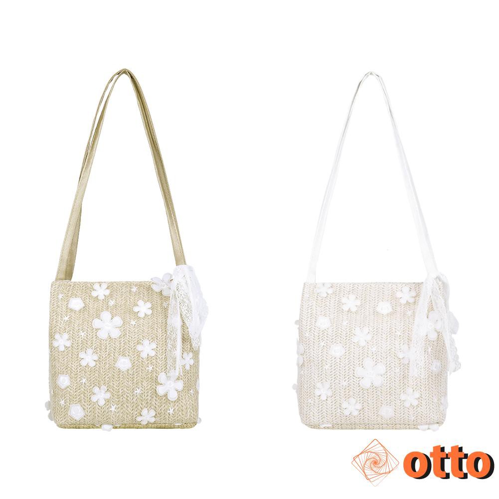 Women Straw Totes Shoulder Bag Lace Flower Portable Elegant Beach Handbag