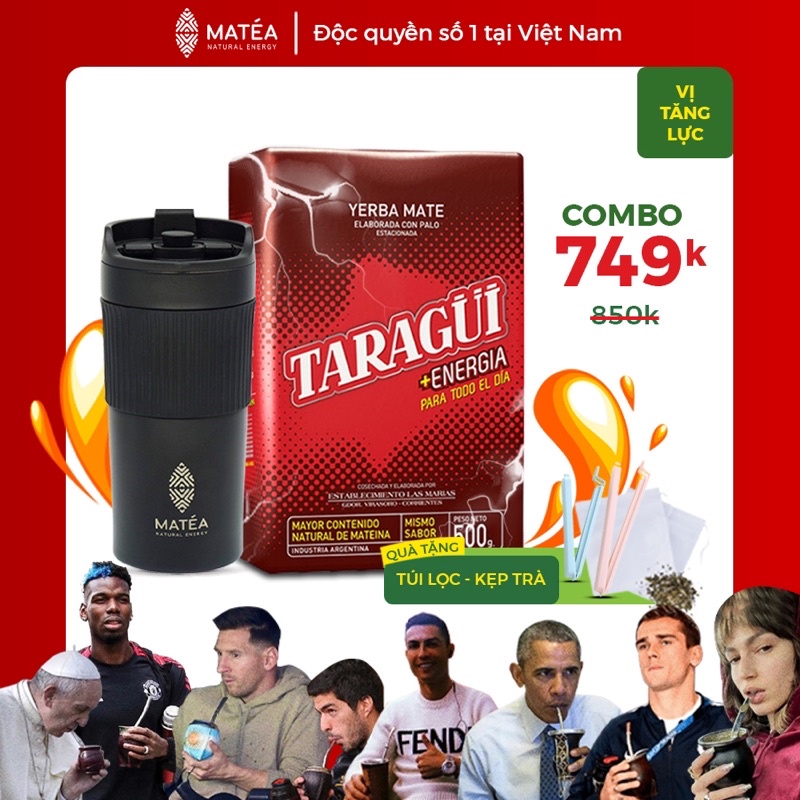 Trà Yerba Mate Taragui Energia - Vị Tăng Lực + Bình Giữ Nhiệt Có Lõi Lọc Đa Năng