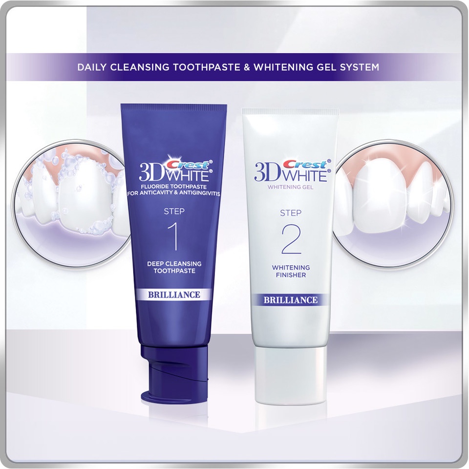 BỘ KEM LÀM TRẮNG RĂNG 2 BƯỚC CREST 3D WHITE BRILLIANCE  - Hàng Nhập USA Chính Hãng