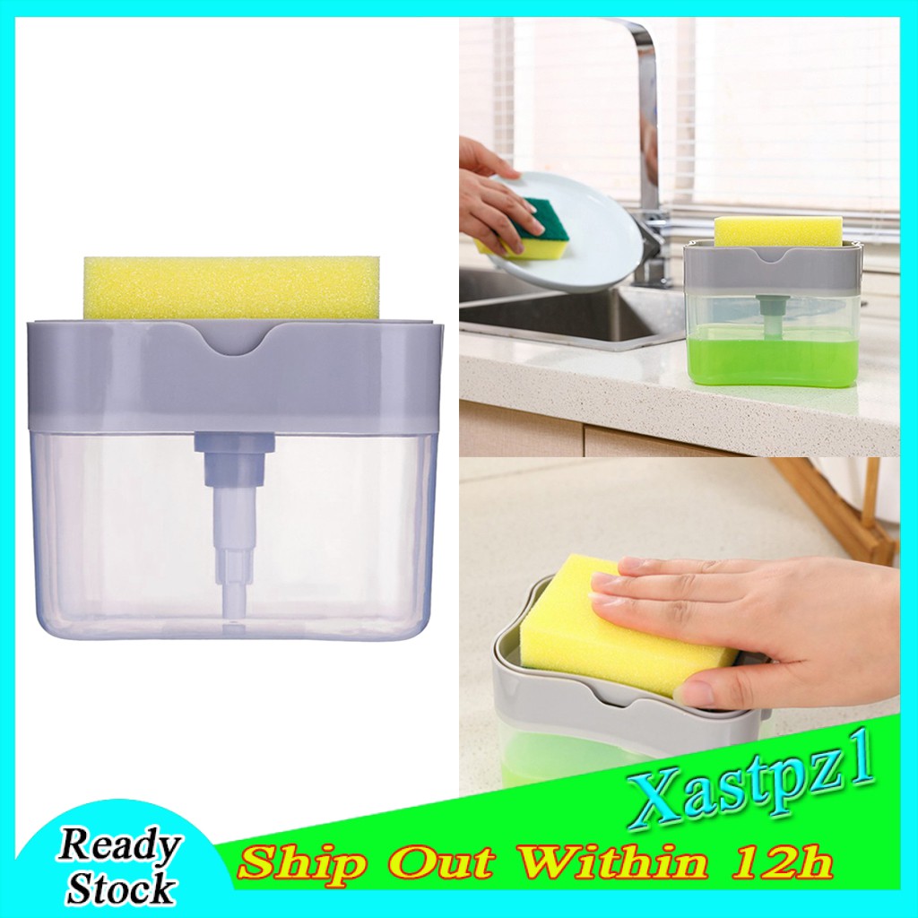 [Ready Stock] Kitchen Dishwashing Soap Pump Dispenser and Sponge Holder Handy Soap Box