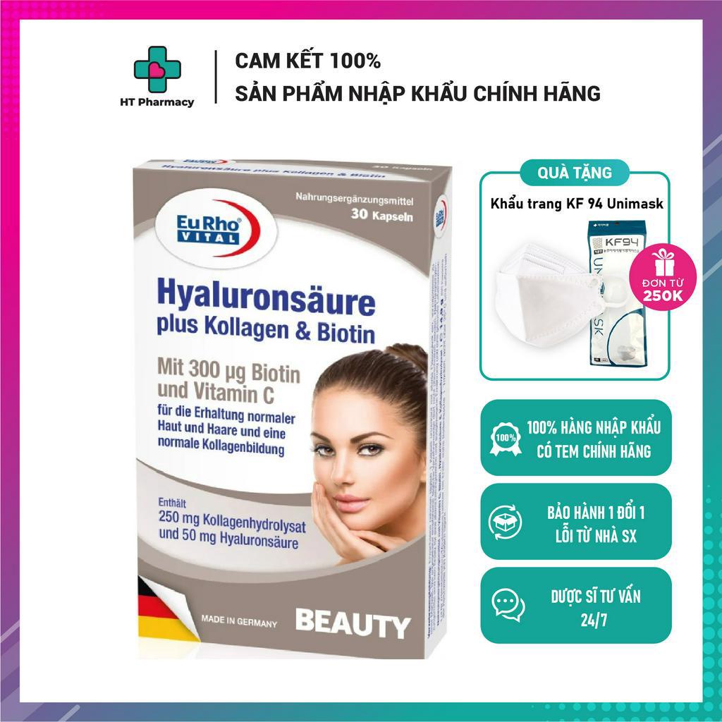 Viên uống collagen thủy phân và biotin HYALURONSAURE PLUS Eurho Vital làm đẹp da, giúp tóc chắc khỏe