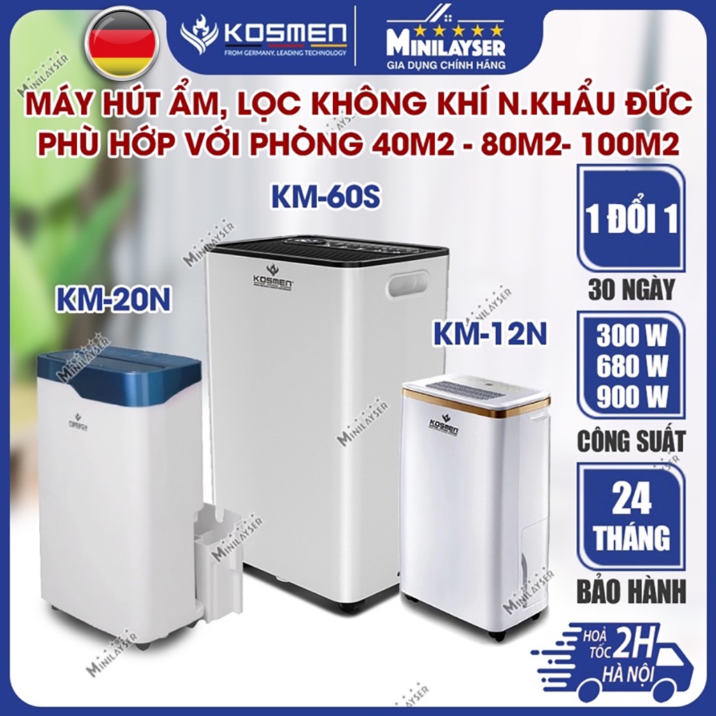 Máy Hút Ẩm Lọc Không Khí Dân Dụng Kosmen, Khử Ẩm Chống Nồm, Sấy Khô Quần Áo, Tạo Ion Loại Bỏ Bụi Mịn Trong Không Khí