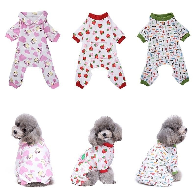 Pet Dog Apparel Pajamas Cartoon Print Adorable Clothes Jumpsuits