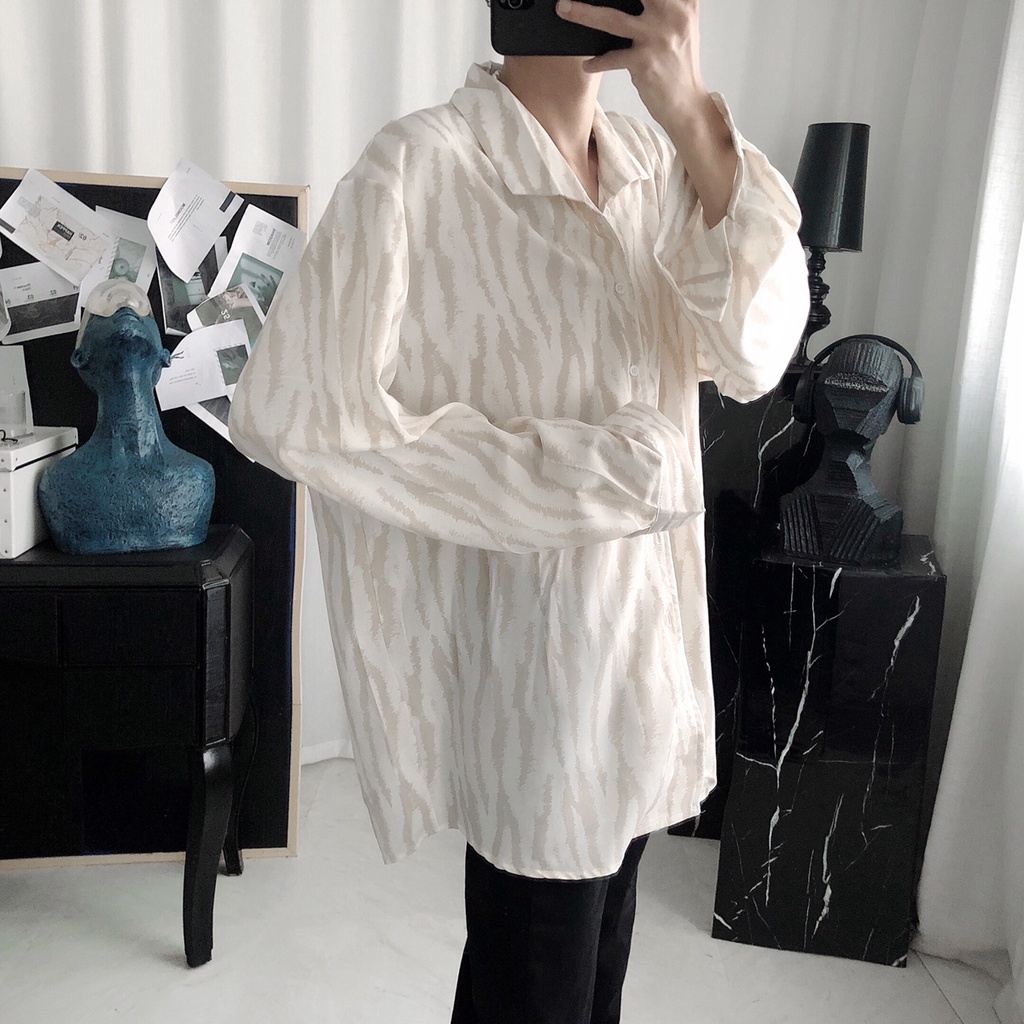 Áo Sơ Mi Tay Dài Họa Tiết Ngựa Vằn Thời Trang Cho Nam