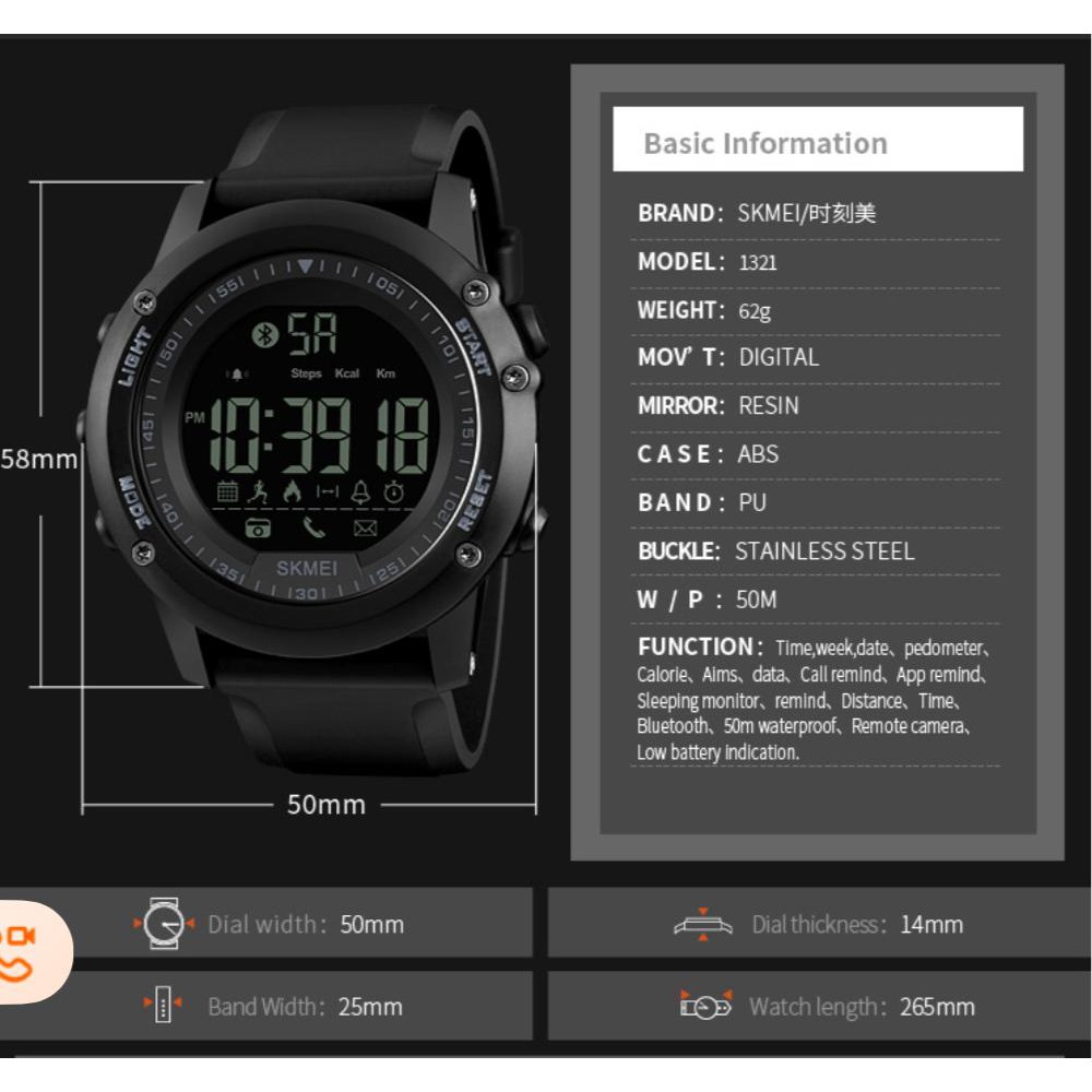 Đồng Hồ Điện Tử Skmei 1321 Với Dây Đeo Cao Su Màu Đen Cho Nam