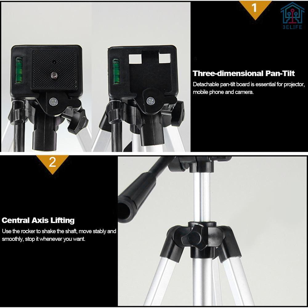 【E&amp;V】STB-3110 35-102cm Aluminum Alloy Tripod Portable Lightweight Travel 3-sections Stand w/Phone Holder 1/4