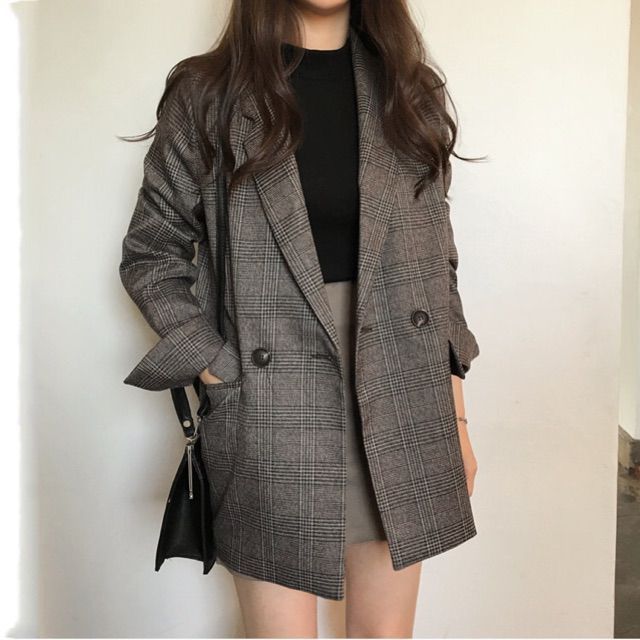 Sẵn Xám CF( Hàng Đẹp)Ảnh thật 5 hình cuối-Áo blazer kẻ style Hàn Quốc (2 mẫu)