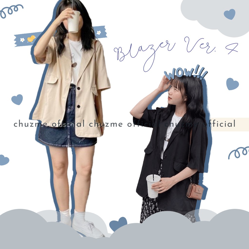 Áo blazer ulzzang cộc tay kiểu dáng Hàn Quốc / Áo vest khoác ngoài tay lỡ form rộng