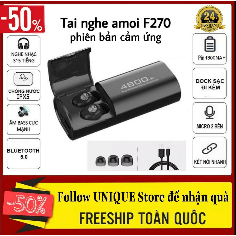 Tai Nghe Không Dây Bluetooth Amoi F270 Bản Cảm Ứng Bluetooth 5.0 cho Android/Ios/Samsung/Oppo/Iphone | BigBuy360 - bigbuy360.vn