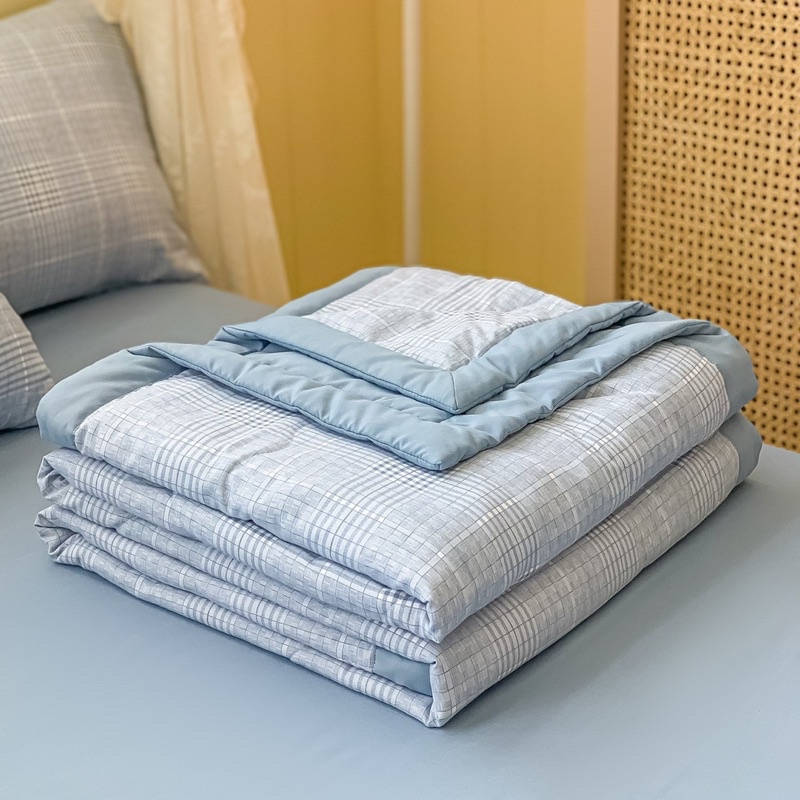 Bộ chăn ga cotton đũi họa tiết 5 món, mềm mịn chăn hè ga giường vỏ ôm vỏ gối