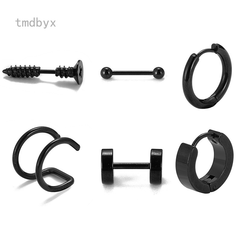 Tmdbyx Bông tai hình quả tạ bằng thép titan màu đen kiểu dáng thời trang phong cách hip hop dành cho nam và nữ