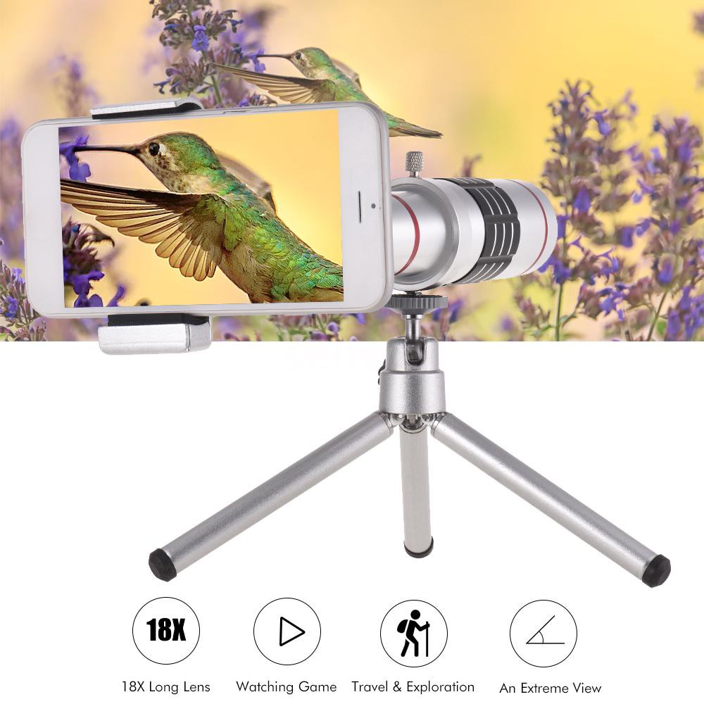 18X Optical Zoom Mobile Phone Telephoto Lens with Tripod for iPhone Samsung HTC Nokia Sony Black