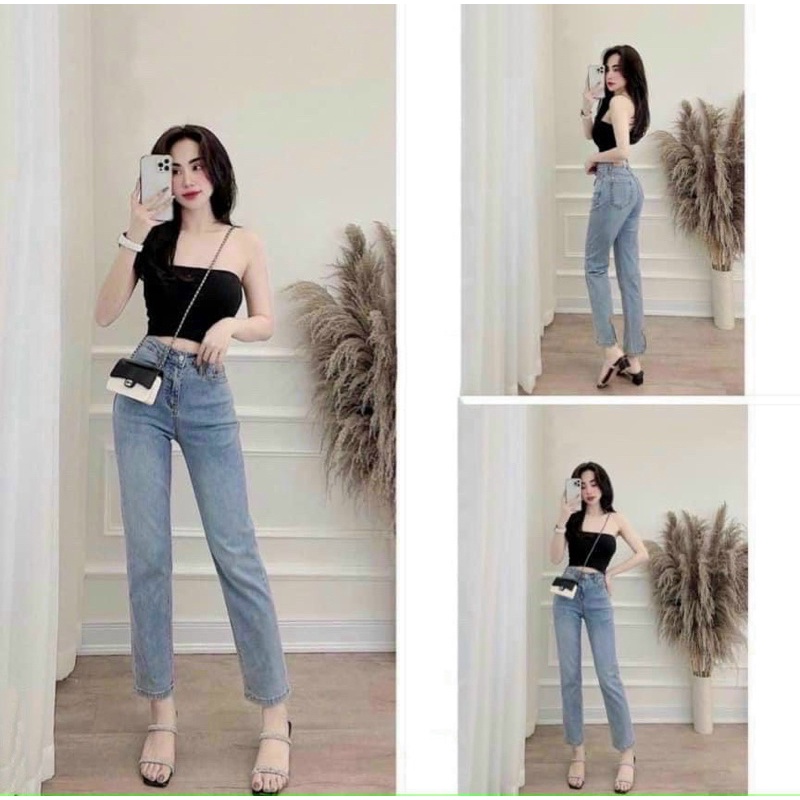 Quần jeans nữ suông giãn ống đứng zr