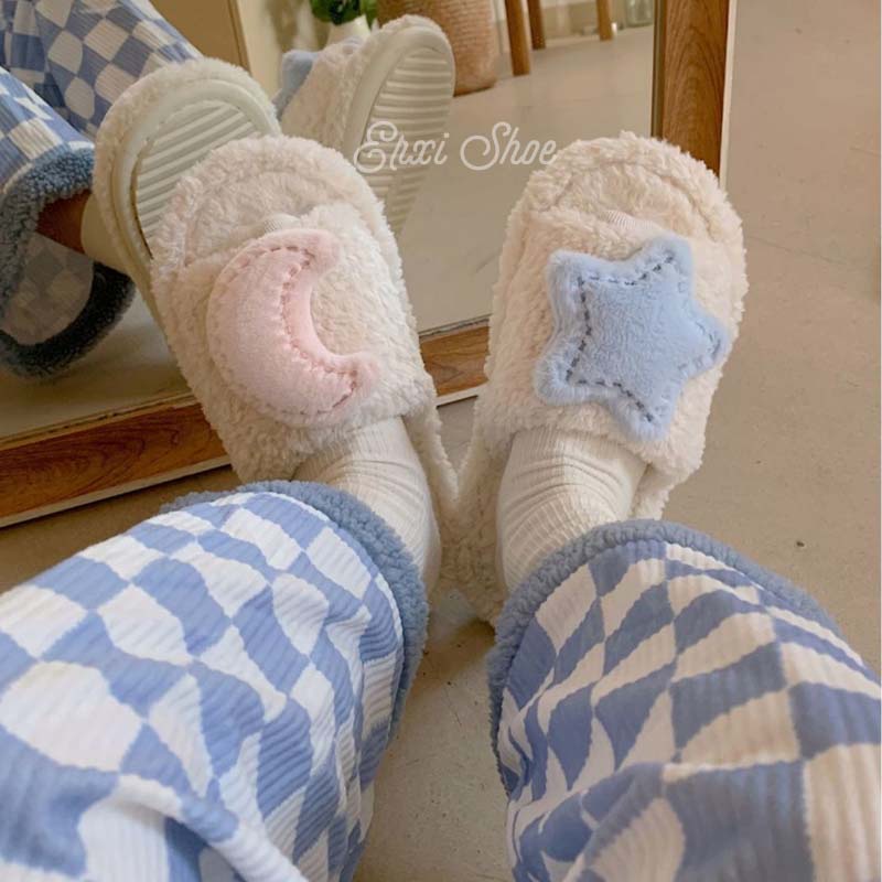 Oeteo Dép Đi Trong Nhà Đế Phẳng Họa Tiết Ngôi Sao Nhỏ Ba Chiều Cho Nữ