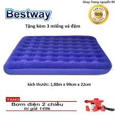 Nệm hơi/giường bơm hơi bestway, nệm có thu gọn, nằm êm, nhiều kích thước khác nhau tặng kèm bơm hơi điện 2 chiều