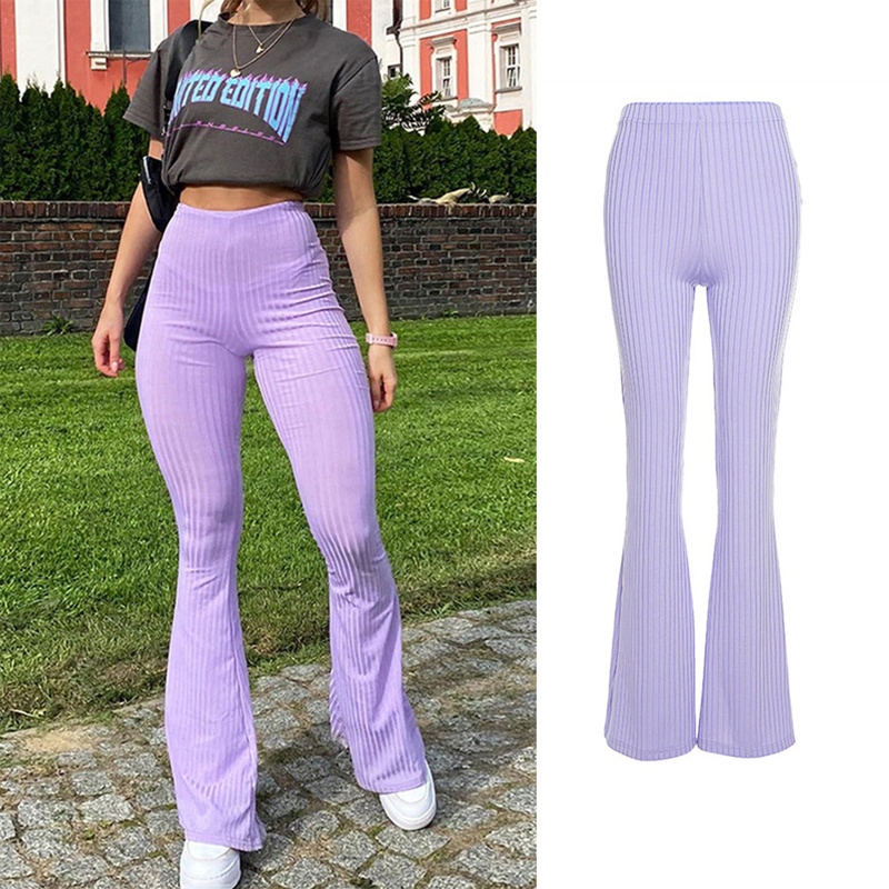 Quần Dài Dệt Kim Ống Loe Ôm Dáng Lưng Cao Cho Nữ