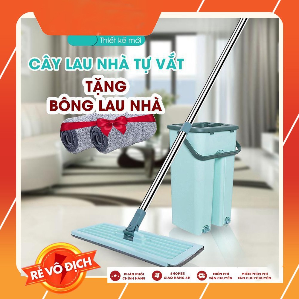 Bộ cây lau nhà 360 độ tự vắt thông minh xoay 2 vách ngăn Lifeplus cao cấp (Tặng kèm thùng + 2 miếng lau)