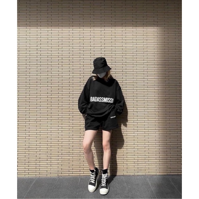 Set nỉ bộ thể thao Quần short áo sweater BADASSMISSY unisex chất dày dặn