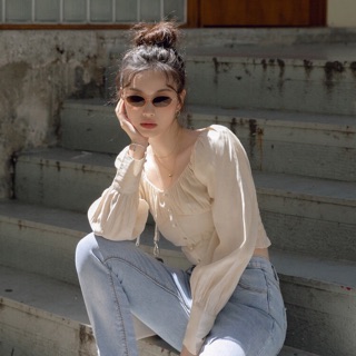 [sale] lucie top (áo croptop tay bồng)