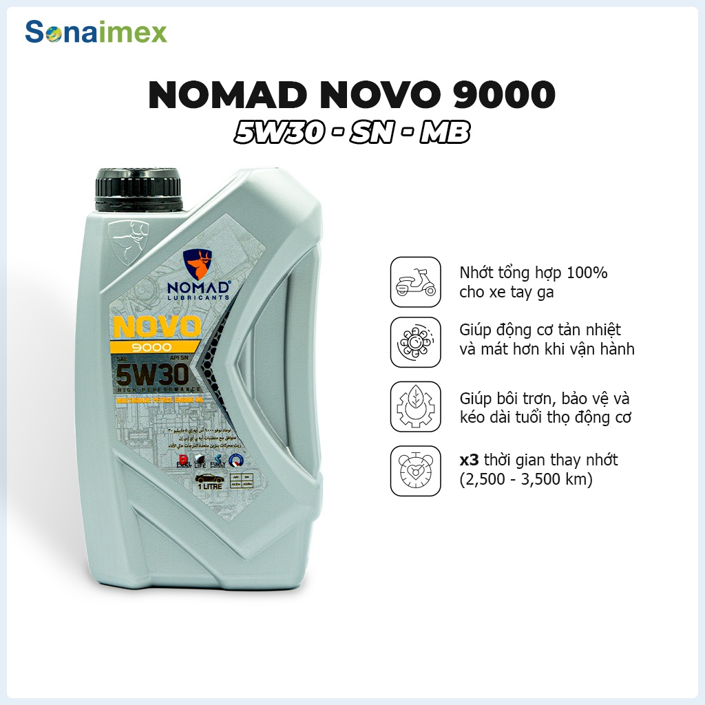 Nhớt xe tay ga tổng hợp toàn phần 100% NOMAD - SAE 5W30 - API SN - JASO MB - 1L - Nhập khẩu trực tiếp từ Dubai