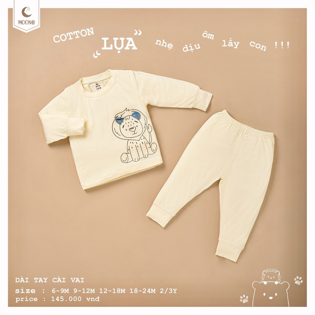 Moon@ quần áo trẻ em dài tay chất cotton lụa mềm mại cho bé trai bé gái màu đẹp