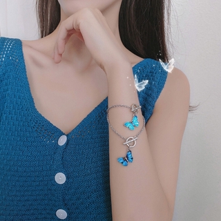 Small fresh blue butterfly necklace small butterfly bracelet