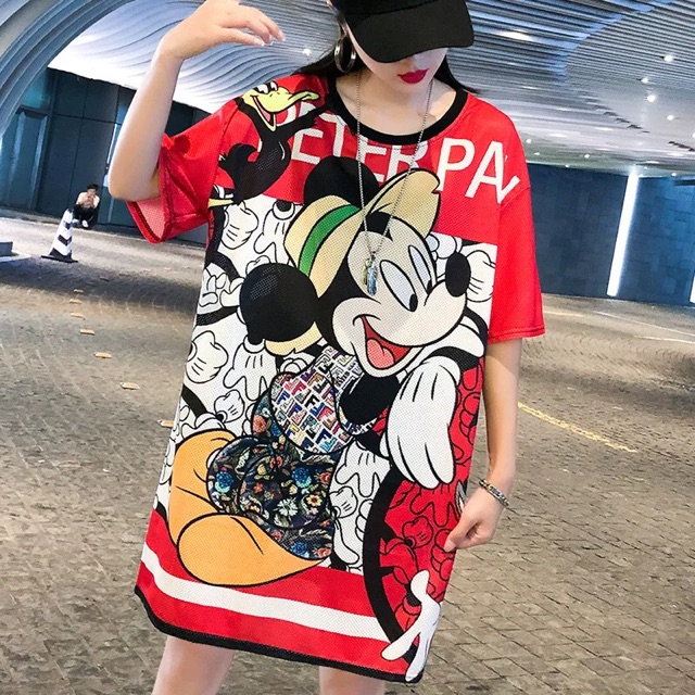Có bigsize Áo dáng dấu quần - Đầm suông mickey có lỗ thông khí, ullzang, năng động