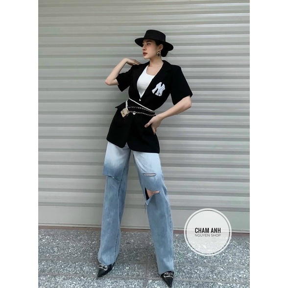 Áo vest cộc tay thêu N Y