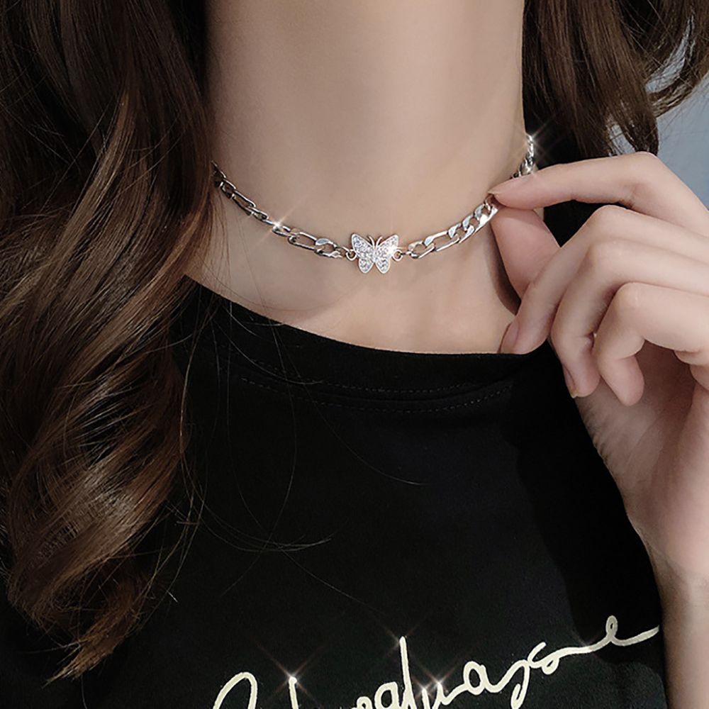 Vòng cổ choker bằng hợp kim mặt hình cánh bướm đính ngọc trai phong cách punk hip hop Hàn Quốc tinh tế cho nữ