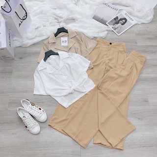 Set áo sơ mi lụa đũi quần suông chính chủ PH
