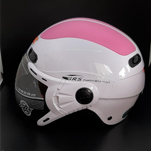 Mũ bảo hiểm 1/2 đầu có kính GRS A102K - Trắng line hồng - bảo hành 12 tháng