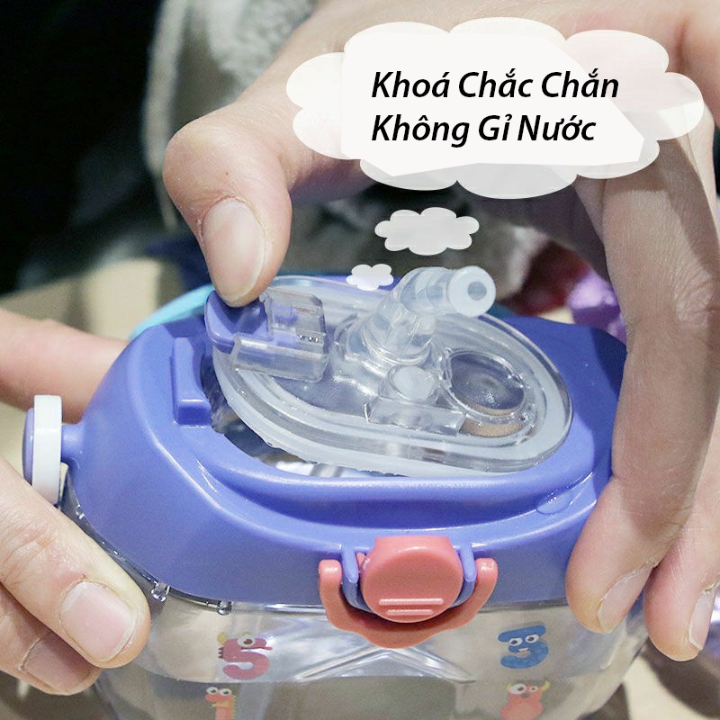 Bình Nước Cho Bé , Bình Nước Cute Có Ống Hút Dung Tích 400ml Bình Nước Có Dây Đeo Cho Bé BN25