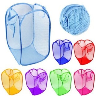 Foldable mesh clothes washing laundry basket bag bin hamper storage home