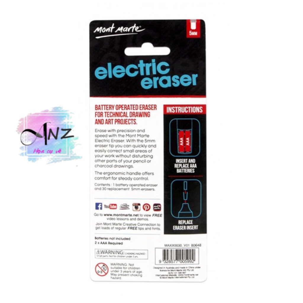 Tẩy điện Mont Marte kèm 30 viên tẩy, Mont Marte Electric Eraser with 30pc Erasers