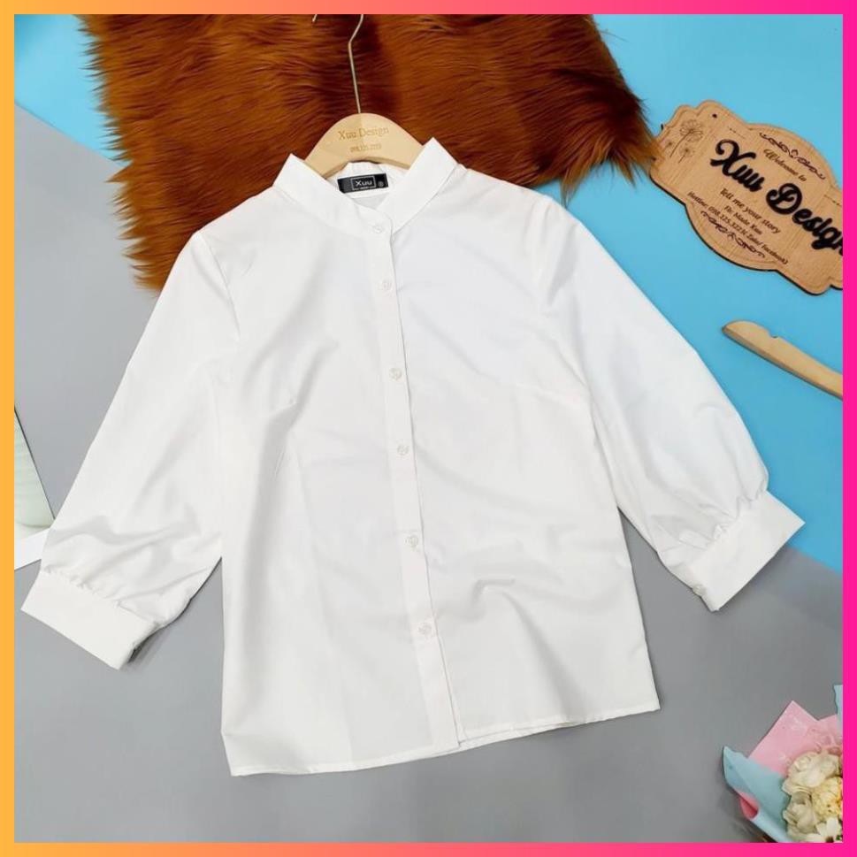 Áo Sơ Mi Nữ Trắng tay bồng cổ tàu ,Sơ mi kiểu MoomMy Hàng Cao Cấp | BigBuy360 - bigbuy360.vn