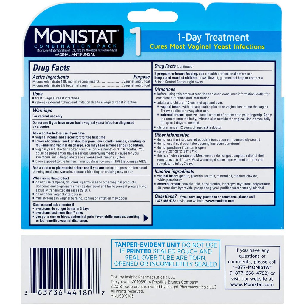 [DATE 4/2023] MONISTAT 1-Dose Yeast Infection Treatment, 1 Ovule Insert &amp; External Itch Cream