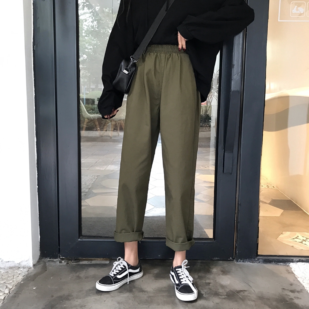 SUXI Quần ống rộng lưng cao theo phong cách Hàn Quốc