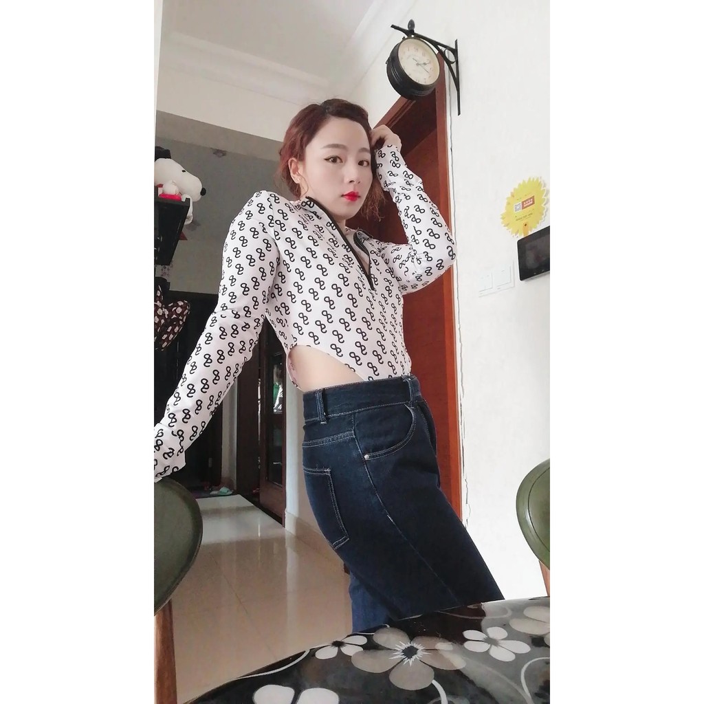 ORDER♥️Áo Hoạ Tiết BodySuit Cắt Eo(ảnh thật)Fzsize Dưới 55kg