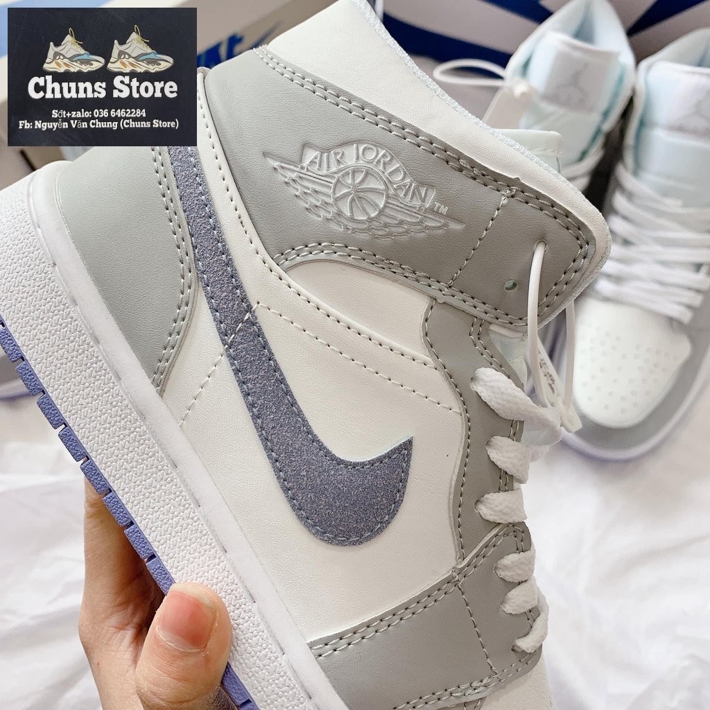 Giày Jordan grey wolf cổ cao xám đế xanh cao cấp giày thể thao nam nữ CT SHOE Jodan 1 hight mới