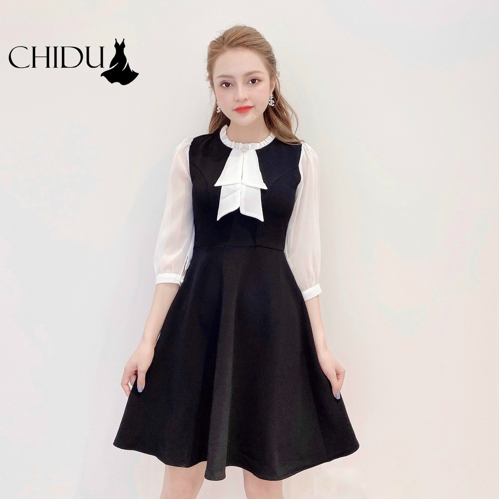 [Mã WARN30 hoàn 15% xu đơn 150k] CHIDU váy cổ nơ một khuy bánh bèo, váy cổ nơ dáng xòe - SP221 | BigBuy360 - bigbuy360.vn