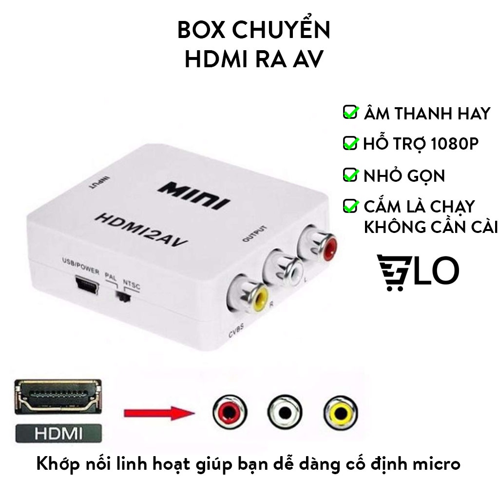 Box Chuyển HDMI Ra AV Mini HDMI2AV, Bộ Adapter Chuyển Đổi HDMI Sang AV