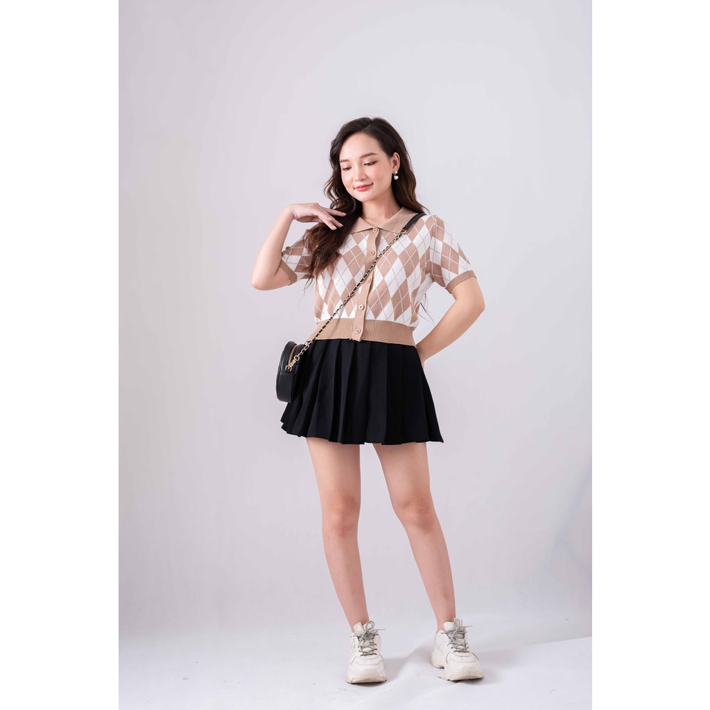 ÁO LEN POLO CROPTOP HOẠ TIẾT CARO QUẢ TRÁM  -Áo  khoác len croptop  siêu  xinh | BigBuy360 - bigbuy360.vn