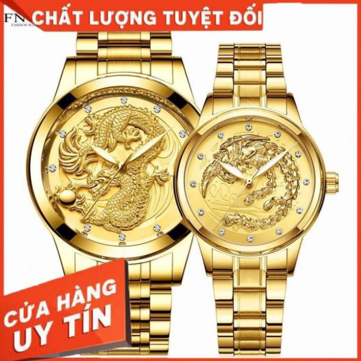 SIÊU SALE FREESHIP - Đồng Hồ Cặp Nam Nữ FNGEEN Mặt Rồng Phượng Dây Vàng