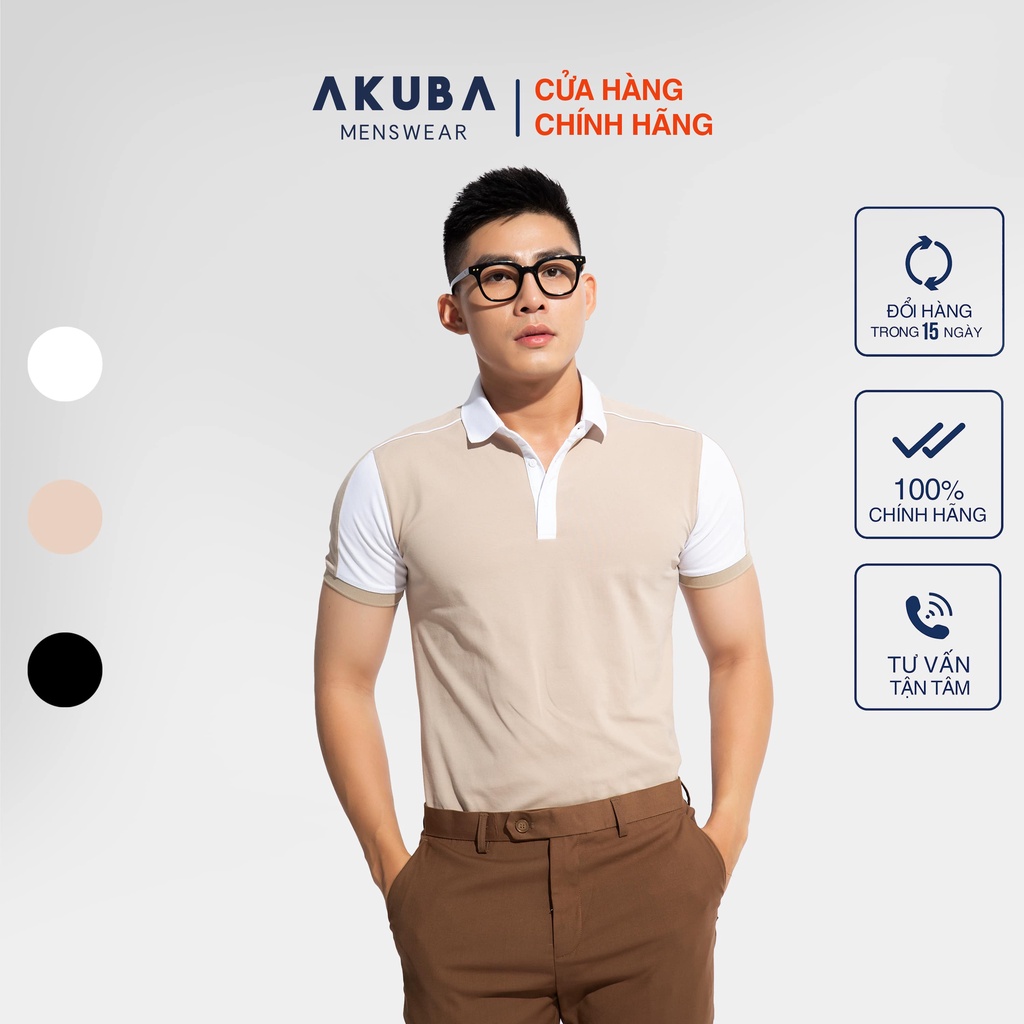 Áo thun polo nam AKUBA form slimfit, chất liệu 100% cotton cá sấu, vải mềm mại, thoáng khí, thấm hút mồ hôi tốt 01JW114