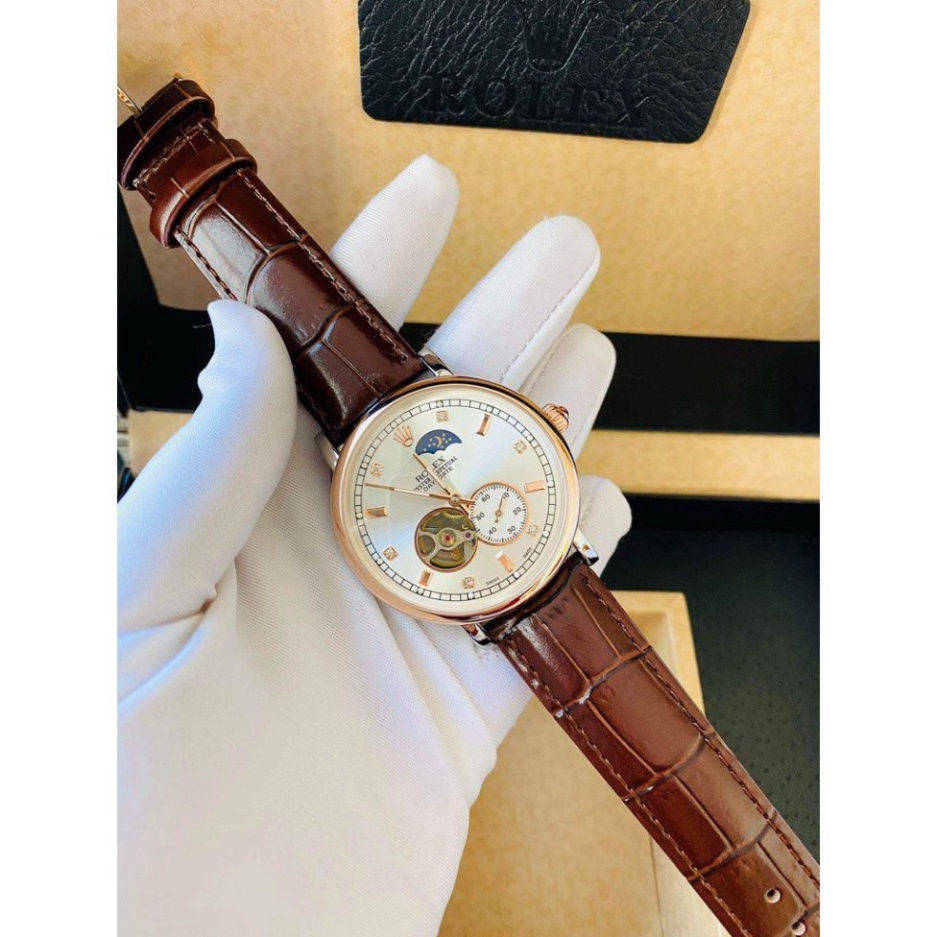 (Rolex Automatic) Đồng hồ thời trang Rolex cơ, lộ máy, kính chống xước, lên cót tự động, bảo hành 12 tháng - FULL BOX
