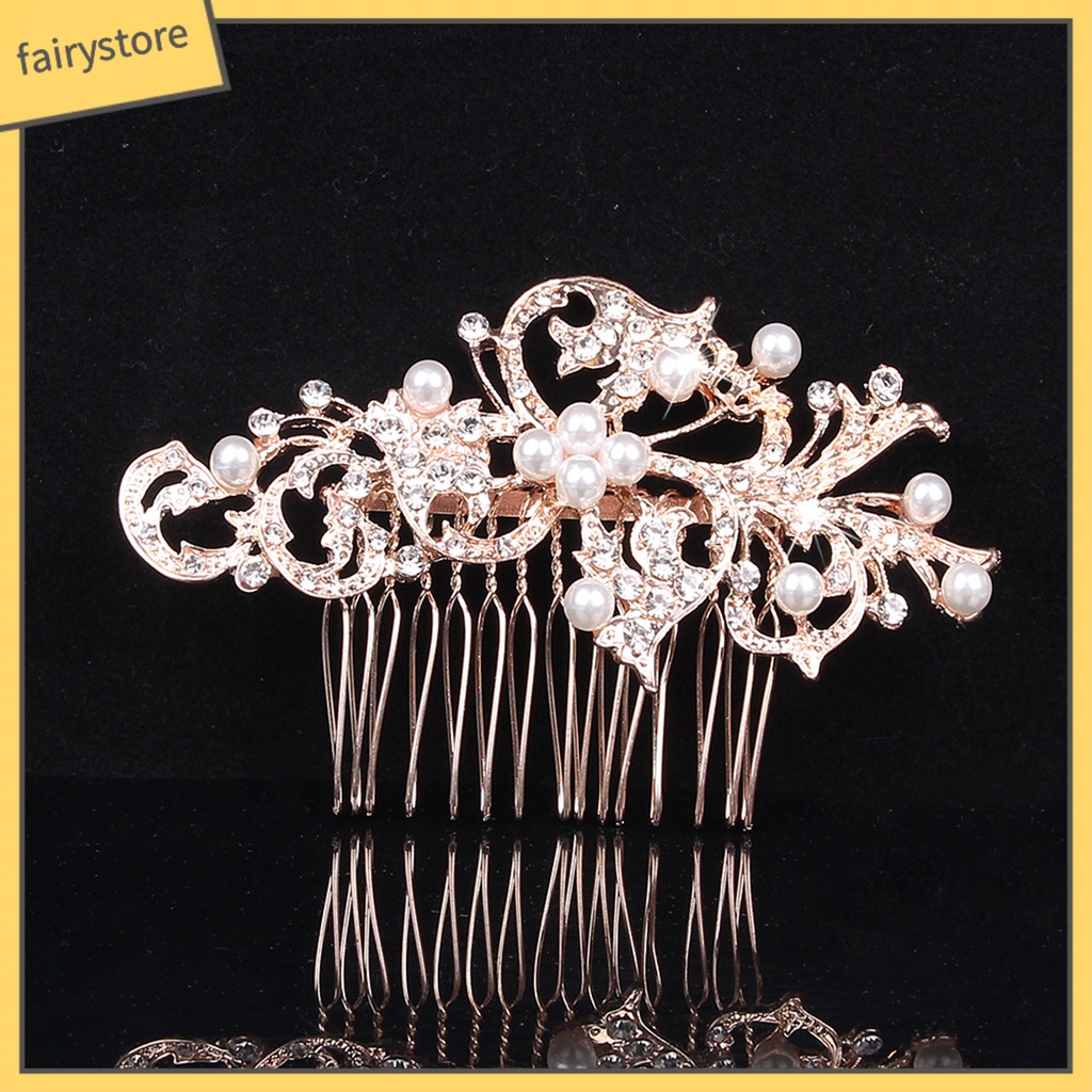 Lược cài tóc đính đá ngọc trai nhân tạo hình hoa đơn giản thời trang cho nữ