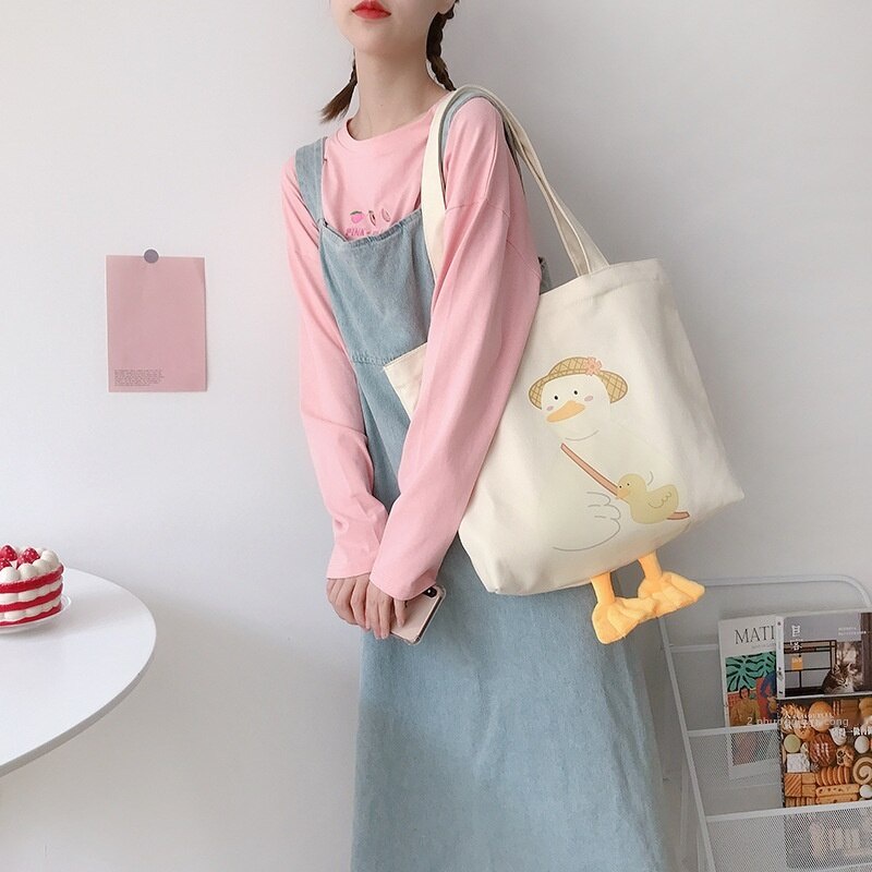 Túi tote đeo vai 2022 hình chú vịt phong cách Nhật Bản mùa hè trẻ trung dành cho nữ