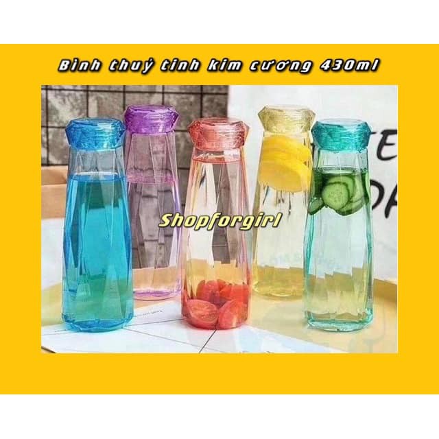 🍀SIÊU GIẢM GIÁ 🍀 Bình nước thủy tinh, bình giữ nước kim cương 430ml  (giao màu ngẫu nhiên) - shoforgirl