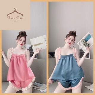 Đồ ngủ lụa latin tay cánh tiên quần đùi bèo freesize 42-57kg